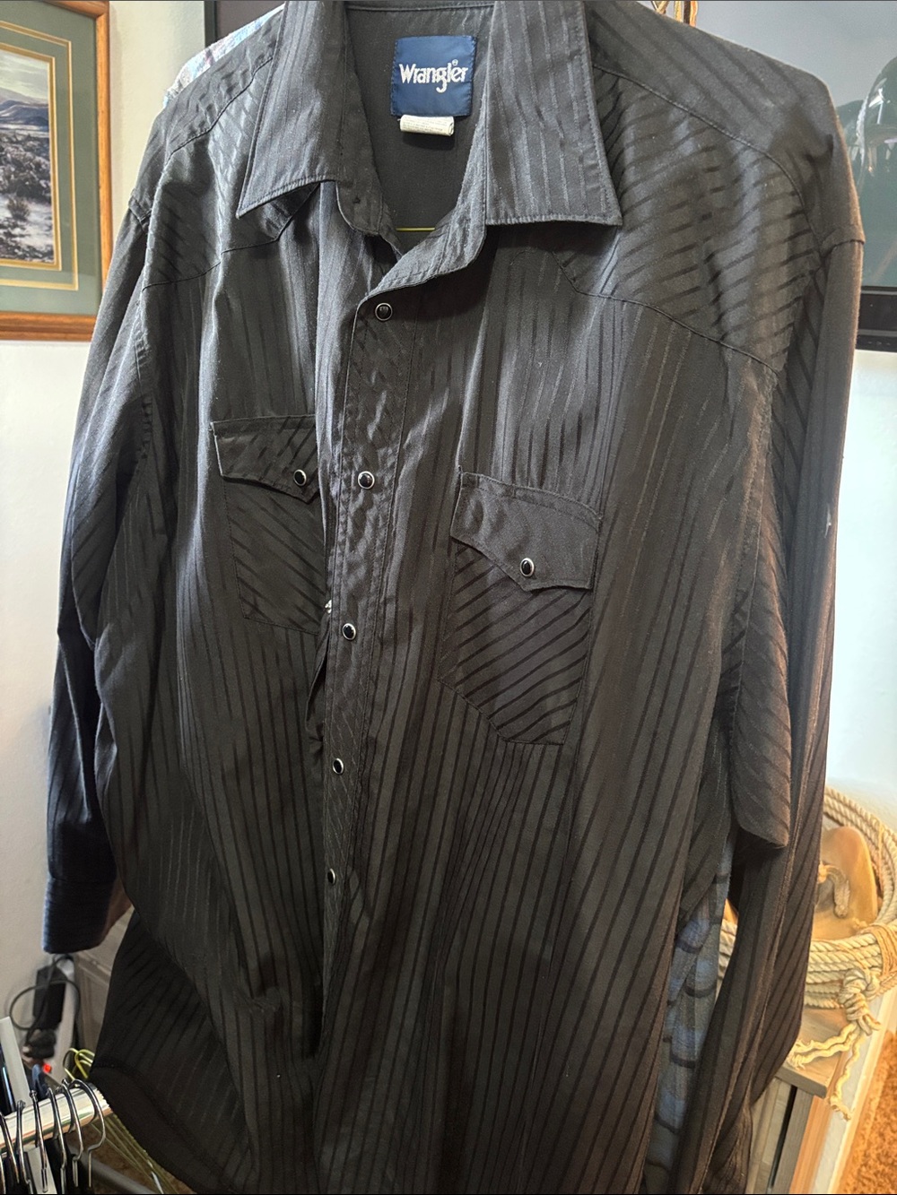 Wrangler Black Pinstripe Western-Style Shirt